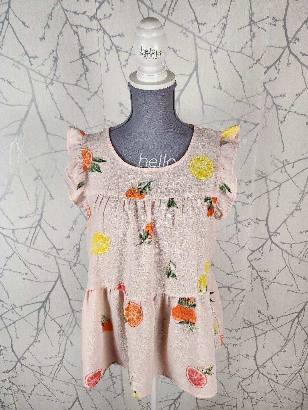 Ricki's Blush Pink Crepe Stretch Fruits Print Cap Sleeve Tank